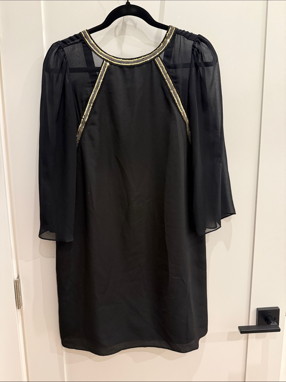 BCBGeneration Black Shift Dress with Gold Trim